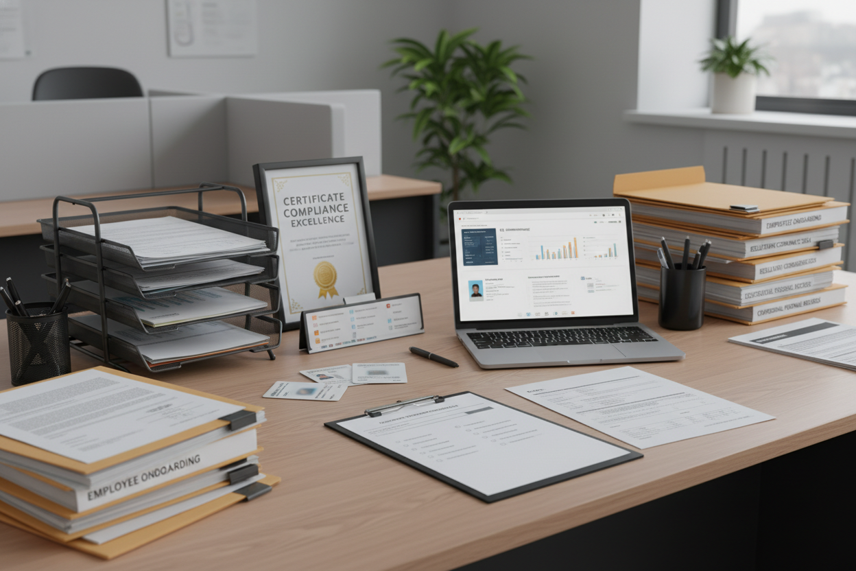 employee document verification office desk paperwork compliance